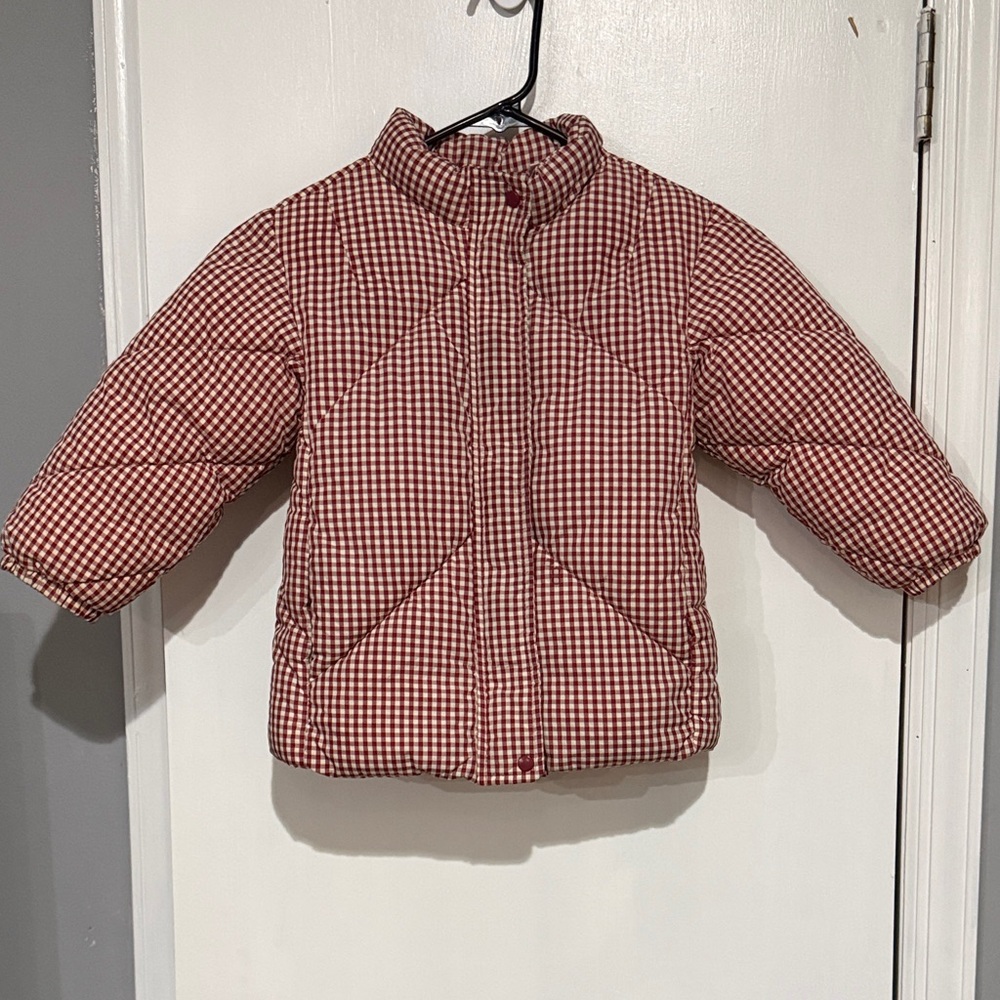 Zara Red and White Checkered Puffer Jacket